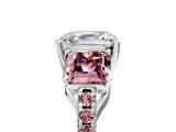 White gold Three-Stone Asscher Cut Diamond Ring with Round with Morganite side stone Pavé Band and Prong Setting_17