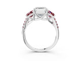 White gold Three-Stone Asscher Cut Diamond Ring with Round with Morganite side stone Pavé Band and Prong Setting_3