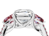 White gold Three-Stone Asscher Cut Diamond Ring with Round with Morganite side stone Pavé Band and Prong Setting_4