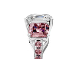 White gold Three-Stone Asscher Cut Diamond Ring with Round with Morganite side stone Pavé Band and Prong Setting_5