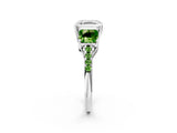 White gold Three-Stone Asscher Cut Diamond Ring with Round with Peridot side stone Pavé Band and Prong Setting_14