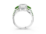 White gold Three-Stone Asscher Cut Diamond Ring with Round with Peridot side stone Pavé Band and Prong Setting_15