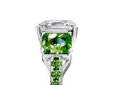 White gold Three-Stone Asscher Cut Diamond Ring with Round with Peridot side stone Pavé Band and Prong Setting_17