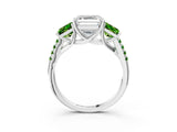 White gold Three-Stone Asscher Cut Diamond Ring with Round with Peridot side stone Pavé Band and Prong Setting_3