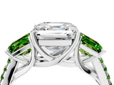White gold Three-Stone Asscher Cut Diamond Ring with Round with Peridot side stone Pavé Band and Prong Setting_4