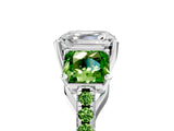 White gold Three-Stone Asscher Cut Diamond Ring with Round with Peridot side stone Pavé Band and Prong Setting_5