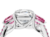White gold Three-Stone Asscher Cut Diamond Ring with Round with Pink Sapphire side stone Pavé Band and Prong Setting_16