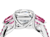 White gold Three-Stone Asscher Cut Diamond Ring with Round with Pink Sapphire side stone Pavé Band and Prong Setting_4