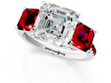 White gold Three-Stone Asscher Cut Diamond Ring with Round with Ruby side stone Pavé Band and Prong Setting_13