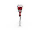 White gold Three-Stone Asscher Cut Diamond Ring with Round with Ruby side stone Pavé Band and Prong Setting_14