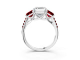 White gold Three-Stone Asscher Cut Diamond Ring with Round with Ruby side stone Pavé Band and Prong Setting_15
