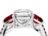 White gold Three-Stone Asscher Cut Diamond Ring with Round with Ruby side stone Pavé Band and Prong Setting_16