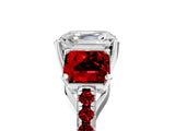 White gold Three-Stone Asscher Cut Diamond Ring with Round with Ruby side stone Pavé Band and Prong Setting_17