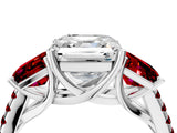 White gold Three-Stone Asscher Cut Diamond Ring with Round with Ruby side stone Pavé Band and Prong Setting_4