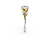 White gold Three-Stone Asscher Cut Diamond Ring with Round with Yellow Sapphire side stone Pavé Band and Prong Setting_14