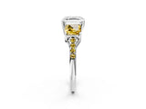 White gold Three-Stone Asscher Cut Diamond Ring with Round with Yellow Sapphire side stone Pavé Band and Prong Setting_2