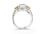 White gold Three-Stone Asscher Cut Diamond Ring with Round with Yellow Sapphire side stone Pavé Band and Prong Setting_3