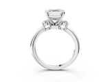White gold Three-Stone Asscher Cut Diamond Solitaire with Prong Setting and Classic Band_10