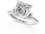 White gold Three-Stone Asscher Cut Diamond Solitaire with Prong Setting and Classic Band_8