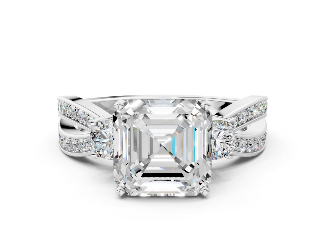 White gold Three-Stone Asscher Cut Diamond Twist Band with Prong Setting_28