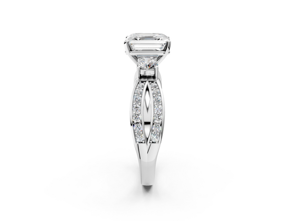 Platinum Asscher Cut Three Stone Engagement Ring Setting with Graduated Pave Split Twist Band