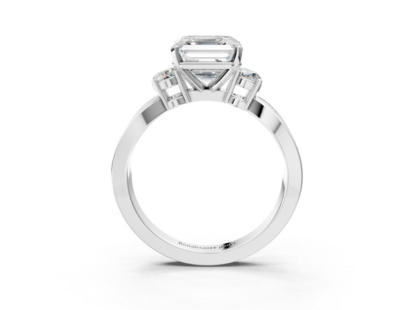 Sterling Silver Asscher Cut Three Stone Engagement Ring Setting with Graduated Pave Split Twist Band