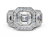 White gold Three-Stone Asscher Cut Halo Pavé Diamond Ring_7
