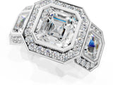White gold Three-Stone Asscher Cut Halo Pavé Diamond Ring_8