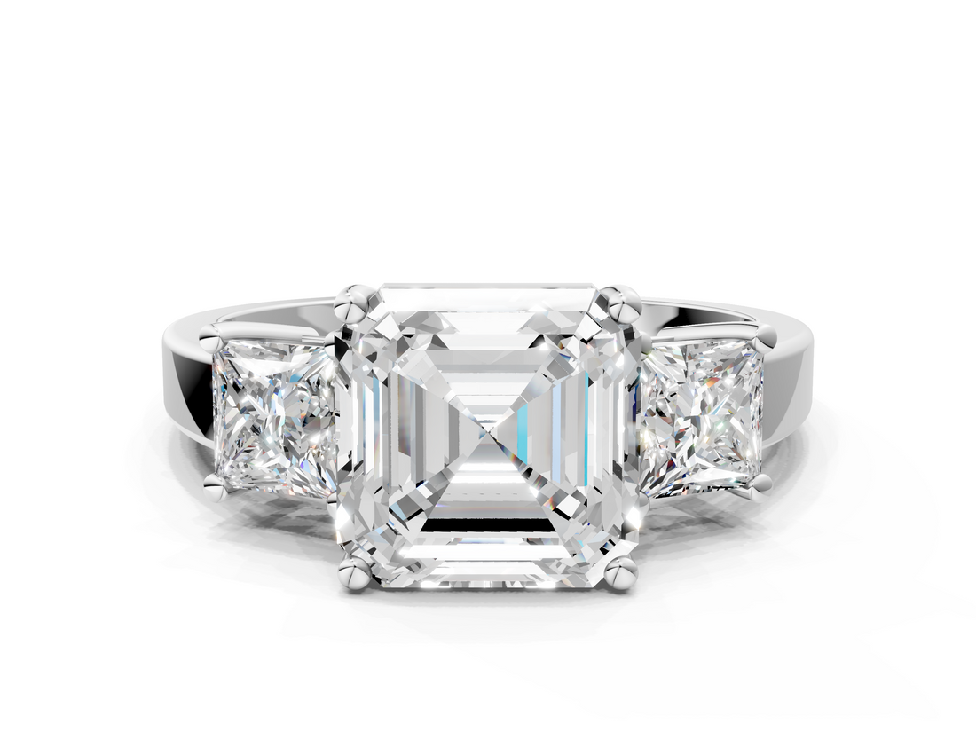 White gold Three-Stone Asscher Cut Solitaire Ring with Prong Setting_3