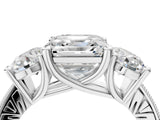 White gold Three-Stone Asscher Diamond Milgrain Pave Band with Prong Setting 5