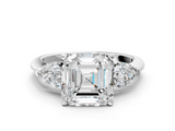 White gold Three-Stone Asscher Diamond Ring with Pear Side Stones in Four-Prong Setting_28