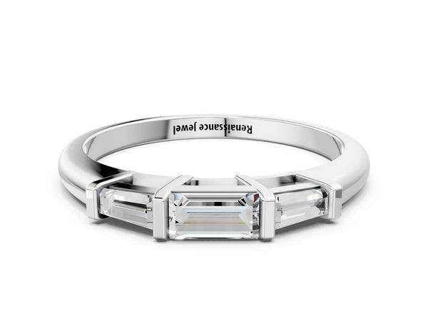 Platinum Three-Stone Baguette Cut Channel Set Diamond Band
