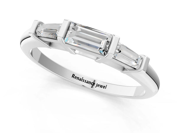 Platinum Three-Stone Baguette Cut Channel Set Diamond Band