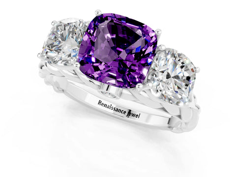 White gold Three-Stone Cushion Cut Amethyst Braided Band Ring with Four-Prong Setting_13