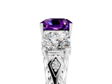 White gold Three-Stone Cushion Cut Amethyst Braided Band Ring with Four-Prong Setting_17