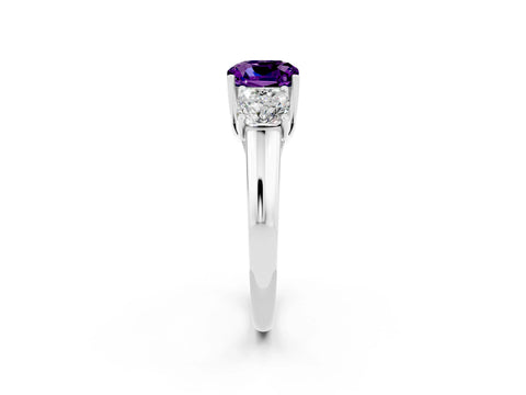 White gold Three-Stone Cushion Cut Amethyst Engagement Ring with Prong Setting_2