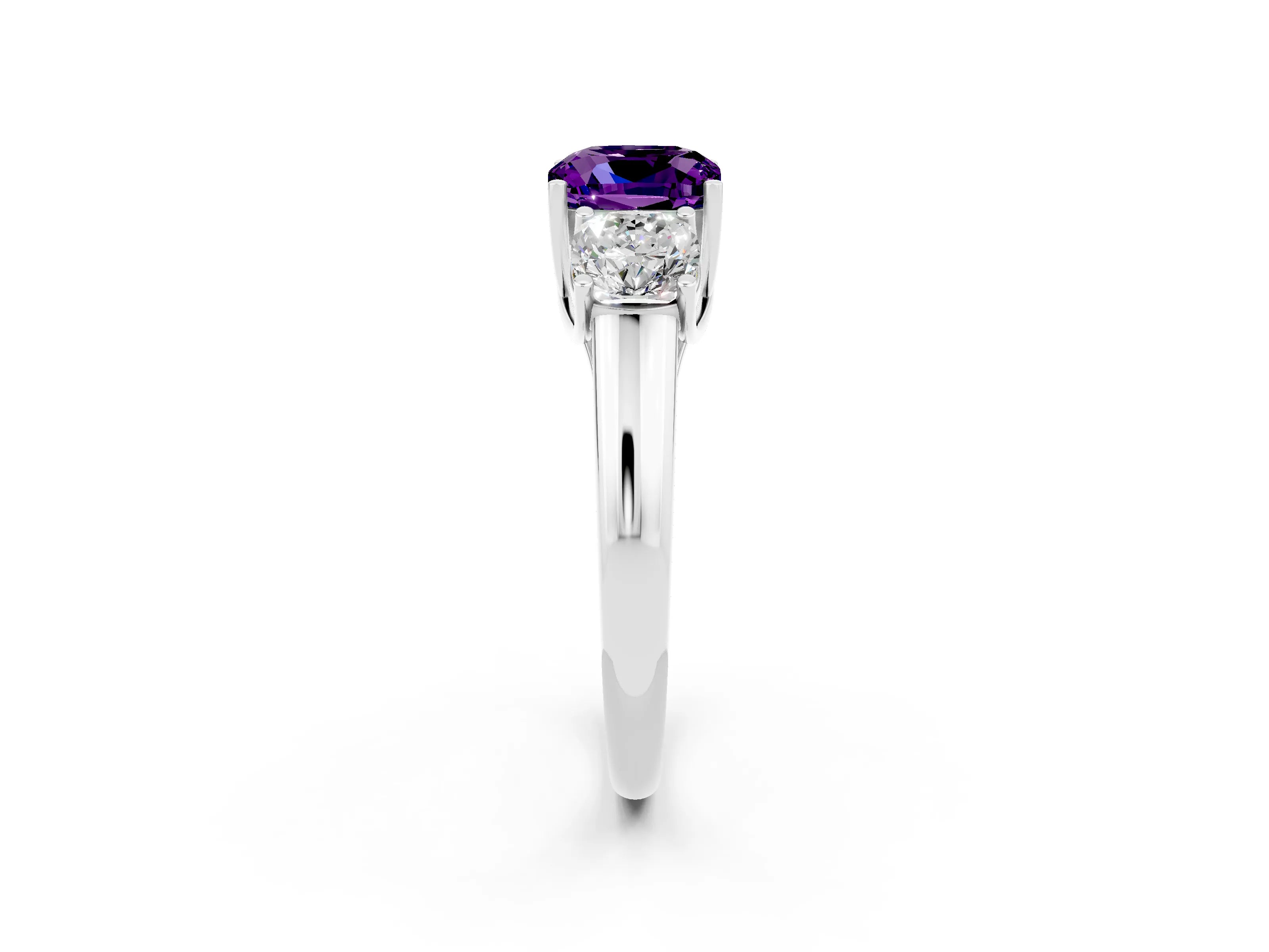White gold Three-Stone Cushion Cut Amethyst Engagement Ring with Prong Setting_2