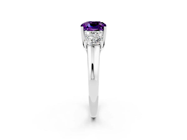 White gold Three-Stone Cushion Cut Amethyst Engagement Ring with Prong Setting