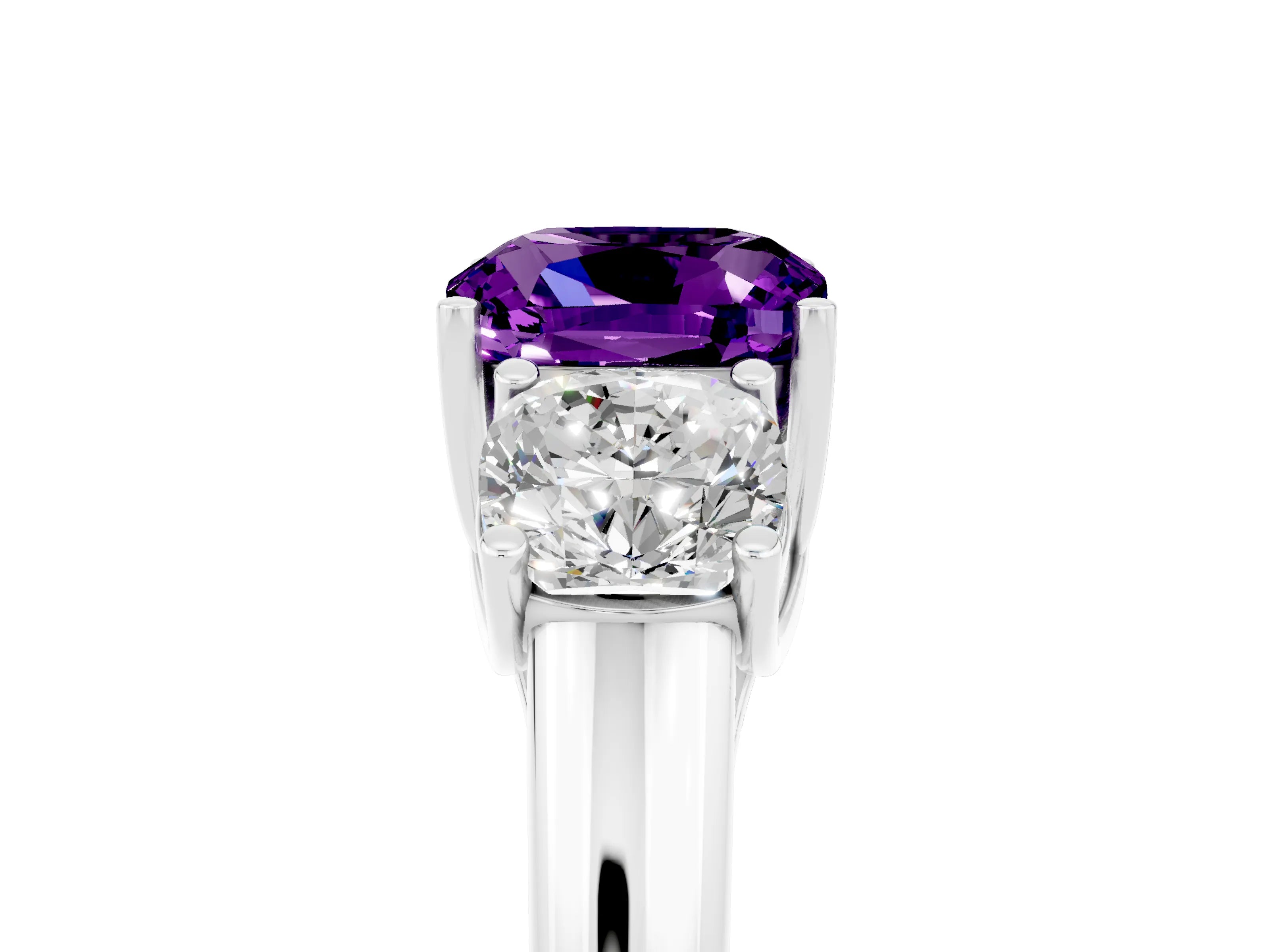 White gold Three-Stone Cushion Cut Amethyst Engagement Ring with Prong Setting_5