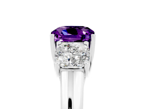 White gold Three-Stone Cushion Cut Amethyst Engagement Ring with Prong Setting_5