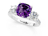White gold Three-Stone Cushion Cut Amethyst Pavé Band with Four-Prong Setting_1