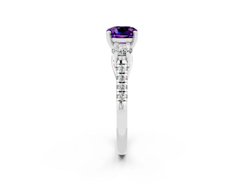 White gold Three-Stone Cushion Cut Amethyst Pavé Band with Four-Prong Setting_2