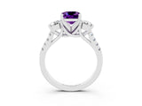 White gold Three-Stone Cushion Cut Amethyst Pavé Band with Four-Prong Setting_3