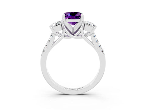 White gold Three-Stone Cushion Cut Amethyst Pavé Band with Four-Prong Setting_3