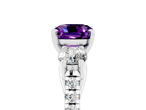 White gold Three-Stone Cushion Cut Amethyst Pavé Band with Four-Prong Setting_5