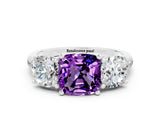 White gold Three-Stone Cushion Cut Amethyst Ring with Pavé Band and Prong Setting_12