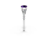 White gold Three-Stone Cushion Cut Amethyst Ring with Pavé Band and Prong Setting_14