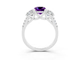 White gold Three-Stone Cushion Cut Amethyst Ring with Pavé Band and Prong Setting_15