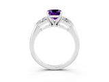 White gold Three-Stone Cushion Cut Amethyst Ring with Pear Side Stones and Four-Prong Setting_3