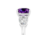 White gold Three-Stone Cushion Cut Amethyst Ring with Pear Side Stones and Four-Prong Setting_5
